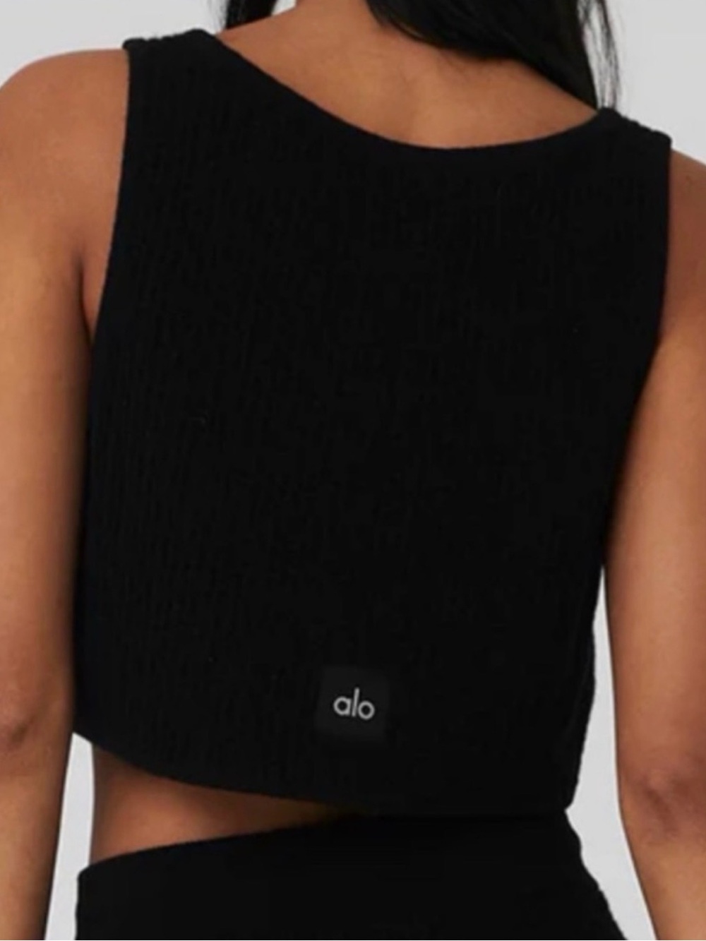 Alo Cashmere Black Knit Cropped Tank Top - , Women Tops - Picture 3 of 4